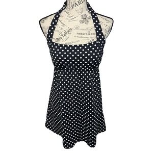Lands End Halter Swimsuit Top Sz 8 Polka Dot Black White Tankini Dress Underwire